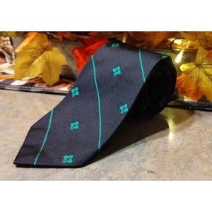 Hampton Hall Ltd New York dark navy blue green Strip & flower Mens Necktie Tie